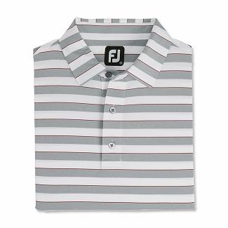 Men's Footjoy Lisle Golf Polo Grey/White/Red NZ-58531